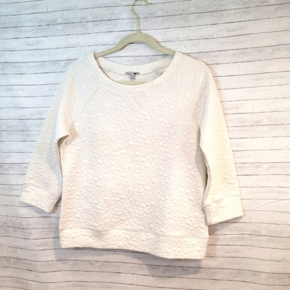 HALOGEN WHITE EMBOSSED FLORAL SWEATSHIRT, SIZE MEDIUM - Picture 1 of 8